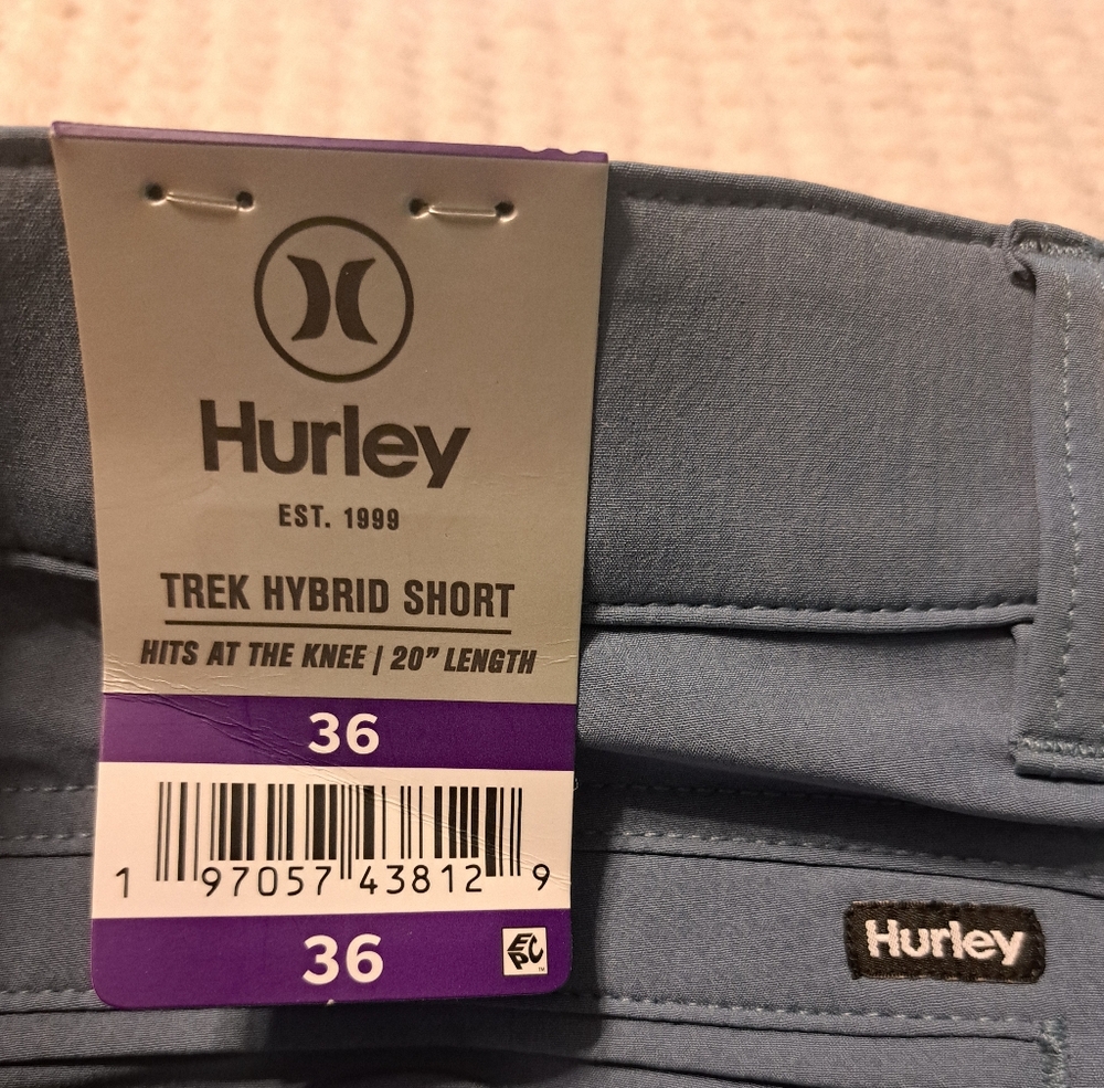 Mens Hurley Trek Hybrid Shorts Blue 20" Length Size 36 - Picture 5 of 13